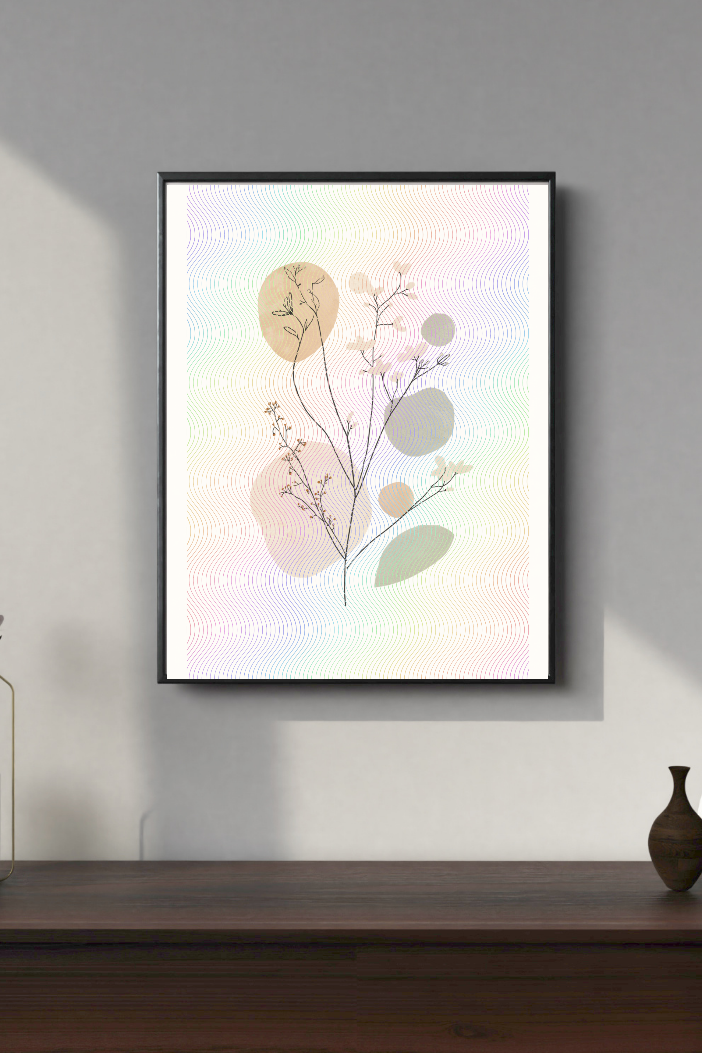 Boho Neutral Wall Art with Flowers